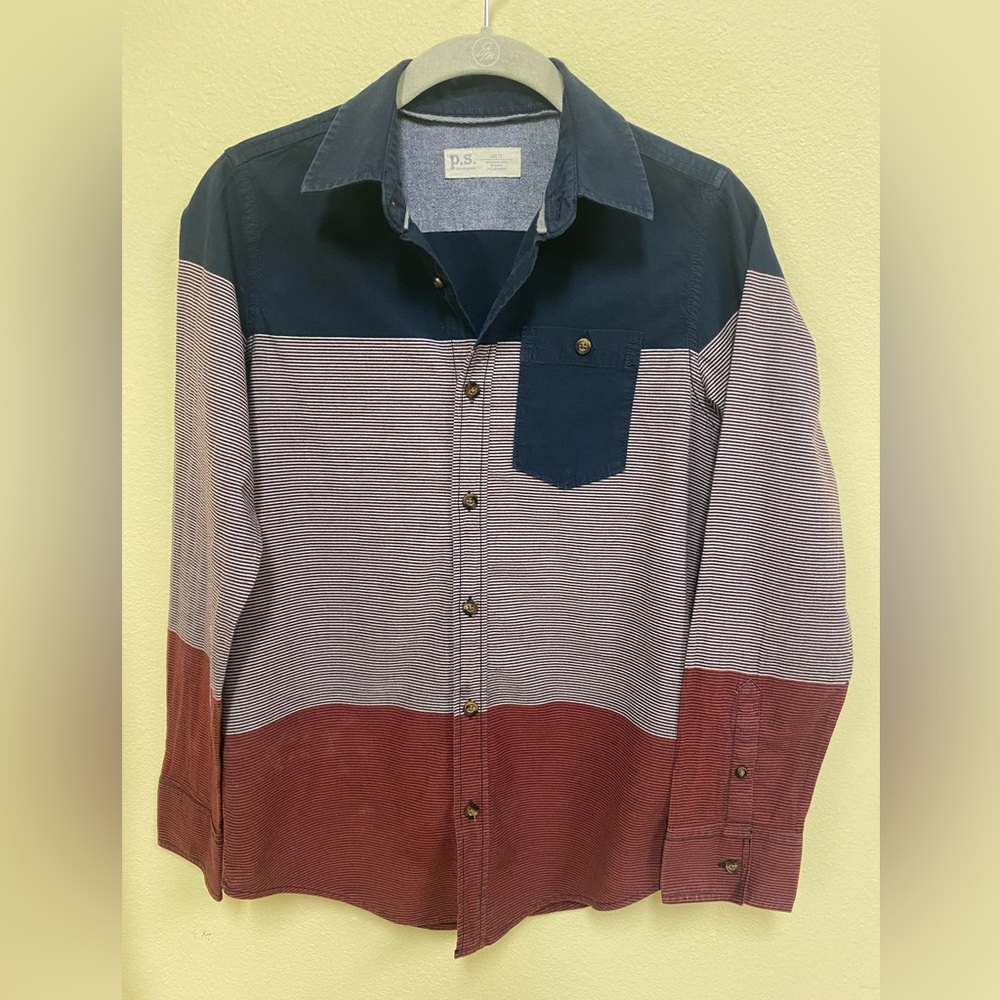 P.S. Aeropostale Teen’s Boy Colorblock Button-Down Shirt 100% Cotton Size 12